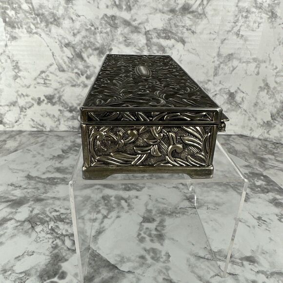 Vintage 1992 Godinger Silver Jewelry Box 9" X 3-7/8" Floral Vine High Relief - Picture 6 of 10